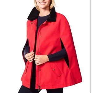 Talbots Red Barn Chore Cape Jacket Black Corduroy Collar‎ Petite Large Plaid